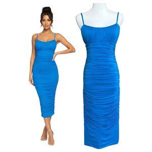 Lovers + Friends Ruched Bodycon Midi Dress Cobalt Blue XS